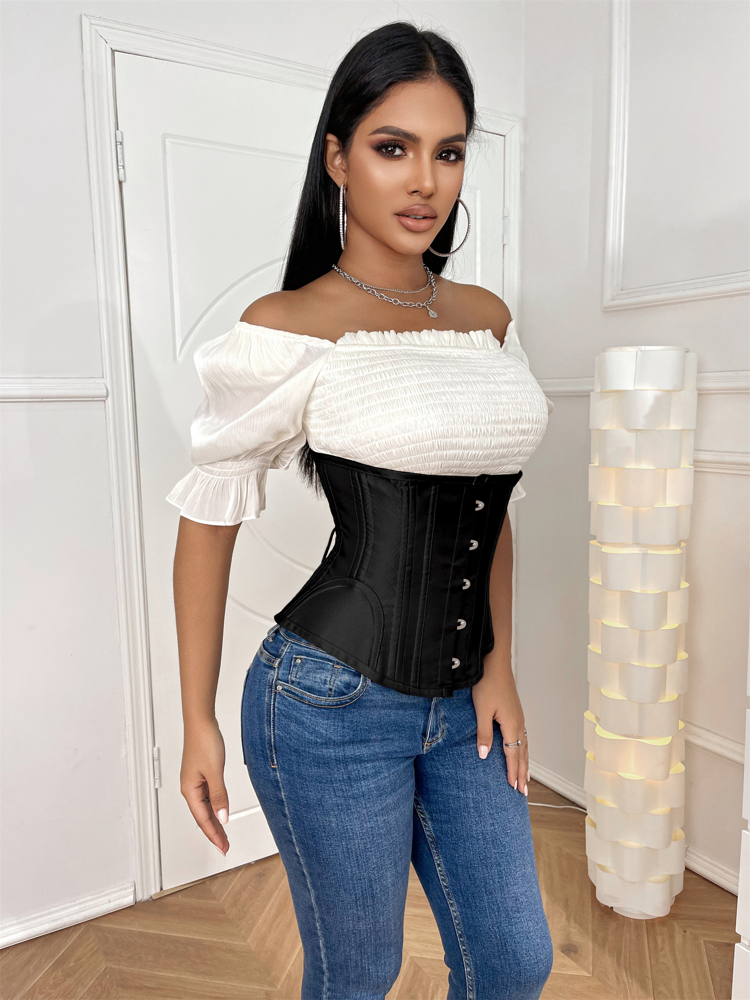 Женская Классическая Сталь Косточки Черный Корсет-Талия Cincher Бюстье
